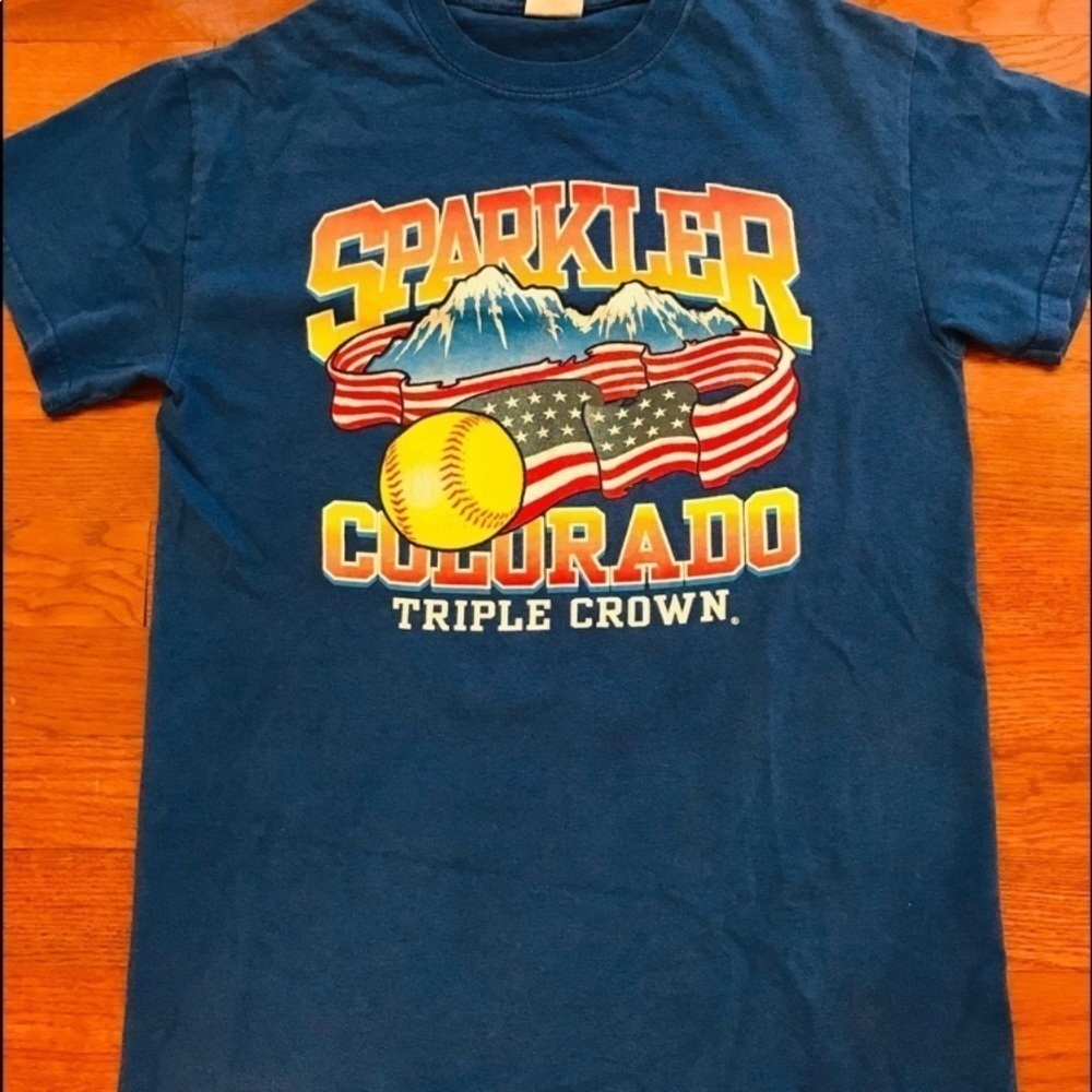 COLORADO SPARKLER TRIPLE CROWN BASEBALL SUMMER SHIRT SMALL BLUE